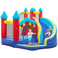 Outsunny 4 in 1 Inflatable Bounce House Kids Bounce Castle Include Trampoline, Slide, Water Pool, Climbing Wall with Carrybag, Repair Patches, without Air Blower(m-1)