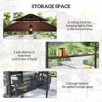 Outsunny 8' x 5' BBQ Grill Gazebo, 2-Tier Outdoor BBQ Gazebo with 2 Side Shelves, Storage Baskets, Ceiling Hook, Dark Brown(m-5)