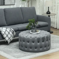 HOMCOM Round Ottoman Coffee Table with Velvet-feel Upholstery, Button Tufted Design and Padded Seat, Dark Gray(m-2)