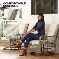 Outsunny 3 Piece Outdoor Bistro Set, Wicker Small Patio Furniture Set with Swivel Glider Chairs for Balcony, Porch, Beige(m-6)
