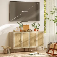 HOMCOM Bohemian Sideboard, 62.2" Buffet Cabinet with 4 Rattan Doors and Shelves for Living Room, Hallway, Natural(m-5)