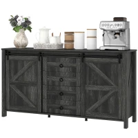 HOMCOM 60" Buffet Cabinet, Farmhouse Sideboard with Sliding Barn Doors, Drawers and Adjustable Shelves, Distressed Dark Gray(m-1)