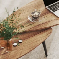 HOMCOM 2 Pieces Coffee Table Set for Living Room, Industrial Nest of Tables with Steel Legs, Brown(m-10)