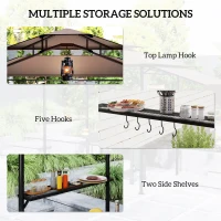 Outsunny 8' x 5' Outdoor Grill Gazebo, Barbecue Gazebo Shelter with Side Awning, 2 Side Shelves and 6 Hooks, Brown(m-6)