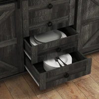 HOMCOM 60" Buffet Cabinet, Farmhouse Sideboard with Sliding Barn Doors, Drawers and Adjustable Shelves, Distressed Dark Gray(m-9)