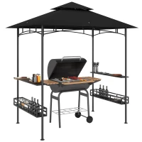 Outsunny 8' x 5' BBQ Grill Gazebo, 2-Tier Outdoor BBQ Gazebo with 2 Side Shelves, Storage Baskets, Ceiling Hook, Dark Gray(m-11)