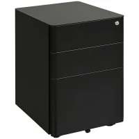 Vinsetto Metal Filing Cabinet 3 Drawer, Mobile Office Cabinet with Wheels for Legal, Letter, A4 File, Black(m-12)