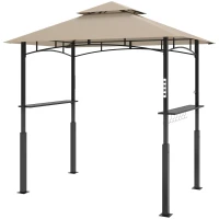 Outsunny 8' x 5' Outdoor Grill Gazebo, Barbecue Gazebo Shelter with LED Light, 2 Side Shelves, Hooks, Bottle Opener, Khaki(m-1)