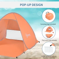 Outsunny Pop Up Beach Tent Portable Sun Shelter UV Protection Outdoor Patio with Carry Case & Stakes Orange(m-5)