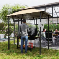 Outsunny 8' x 5' Outdoor Grill Gazebo, Barbecue Gazebo Shelter with LED Light, 2 Side Shelves, Hooks, Bottle Opener, Dark Brown(m-9)