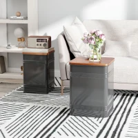 HOMCOM Ottoman with Storage Set of 2, Industrial Nesting Ottoman Stool with Removable Lid, Metal Frame for Living Room, Black(m-8)