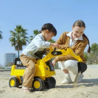 Aosom Kids Excavator Ride on Toy CAT Licensed with Manual Shovel, Horn, Hidden Storage for 18-36 Months, Yellow(m-8)