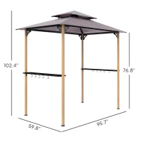 Outsunny 8' x 5' Grill Gazebo, Double Tiered Barbecue Grill Gazebo Shelter with 2 Side Shelves and 10 Hooks for Patio, Garden(m-3)