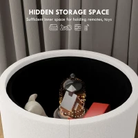 HOMCOM Round Storage Ottoman Coffee Table with Flip Top Tray, Linen Fabric Upholstered Footstool with Hidden Compartment(m-5)