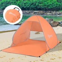 Outsunny Pop Up Beach Tent Portable Sun Shelter UV Protection Outdoor Patio with Carry Case & Stakes Orange(m-1)