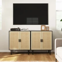 HOMCOM Bohemian Sideboard, 31.5" Buffet Cabinet with 2 Rattan Doors and Shelves for Living Room, Hallway, Black(m-8)