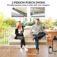 Outsunny 3 Person Wicker Hanging Outdoor Patio Porch Swing Bench with Cup Holders, Cushions, and Chains, Natural(m-4)