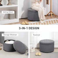 HOMCOM 24 Inches Round Storage Ottoman Stool with Lid, Upholstered Corduroy Foot Rest for Living Room, Bedroom, Gray(m-6)