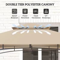 Outsunny 8' x 5' Outdoor Grill Gazebo, Barbecue Gazebo Shelter with LED Light, 2 Side Shelves, Hooks, Bottle Opener, Khaki(m-4)