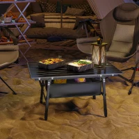 Outsunny 3ft Aluminum Small Folding Table, Portable Camping Table with Storage Bag, Carry Bag for Outdoor Picnic BBQ, Black(m-8)