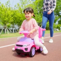 Aosom 2 in 1 Kid Ride on Push Car Sliding Car, Ride on Toy for Boy Girl Toddlers 1-3 Years Old, with Horn Music Light Function Secure Bar, Pink(m-10)
