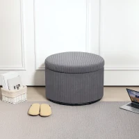 HOMCOM 24 Inches Round Storage Ottoman Stool with Lid, Upholstered Corduroy Foot Rest for Living Room, Bedroom, Gray(m-2)