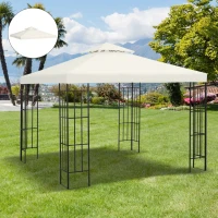 Outsunny 10' x 10' Square 2-Tier Gazebo Canopy Replacement Top Cover Outdoor Garden Sun Shade, Cream White(m-1)