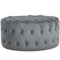 HOMCOM Round Ottoman Coffee Table with Velvet-feel Upholstery, Button Tufted Design and Padded Seat, Dark Gray