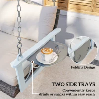 Outsunny 3 Person Wicker Hanging Outdoor Patio Porch Swing Bench with Cup Holders, Cushions, and Chains, Natural(m-7)
