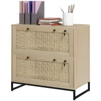 Vinsetto 2-Drawer Filing Cabinet with Lock, Rattan File Cabinet with Adjustable Hanging Bar, Natural(m-2)