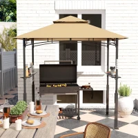 Outsunny 8' x 5' Outdoor Grill Gazebo, Barbecue Gazebo Shelter with LED Light, 2 Side Shelves, Hooks, Bottle Opener, Dark Brown(m-8)