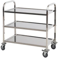 HOMCOM 33" 3-Tier Kitchen Trolley Medical Treatment Laboratory Equipment Carts, Stainless Steel Rolling Kitchen Island, Wheeled Storage Utility Serving Cart, 330LBS Heavy Gauge(m-2)