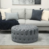 HOMCOM Round Ottoman Coffee Table with Velvet-feel Upholstery, Button Tufted Design and Padded Seat, Dark Gray(m-8)