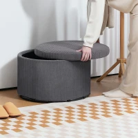 HOMCOM 24 Inches Round Storage Ottoman Stool with Lid, Upholstered Corduroy Foot Rest for Living Room, Bedroom, Gray(m-9)