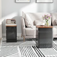 HOMCOM Ottoman with Storage Set of 2, Industrial Nesting Ottoman Stool with Removable Lid, Metal Frame for Living Room, Black(m-10)