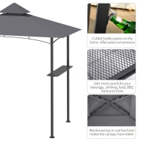 Outsunny 8' x 5' Grill Gazebo with Double Roof, Outdoor BBQ Canopy Gazebo with 2 Side Shelves for Patio Yard Garden Gray(m-5)