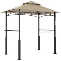 Outsunny 8' x 5' Outdoor Grill Gazebo, Barbecue Gazebo Shelter with LED Light, 2 Side Shelves, Hooks, Bottle Opener, Khaki(m-11)
