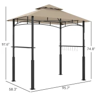 Outsunny 8' x 5' Outdoor Grill Gazebo, Barbecue Gazebo Shelter with LED Light, 2 Side Shelves, Hooks, Bottle Opener, Khaki(m-3)