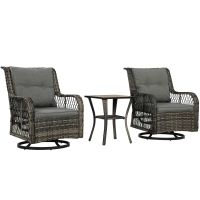 Outsunny 3 Piece Outdoor Bistro Set, Wicker Small Patio Furniture Set with Swivel Glider Chairs for Balcony, Porch, Gray