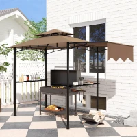 Outsunny 8' x 5' Outdoor Grill Gazebo, Barbecue Gazebo Shelter with Side Awning, 2 Side Shelves and 6 Hooks, Brown(m-10)