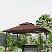 Outsunny 8' x 5' BBQ Grill Gazebo, 2-Tier Outdoor BBQ Gazebo with 2 Side Shelves, Storage Baskets, Ceiling Hook, Dark Brown(m-8)