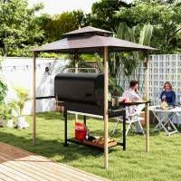 Outsunny 8' x 5' Grill Gazebo, Double Tiered Barbecue Grill Gazebo Shelter with 2 Side Shelves and 10 Hooks for Patio, Garden(m-8)