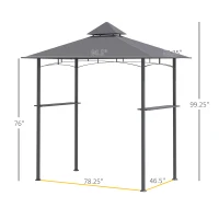 Outsunny 8' x 5' Grill Gazebo with Double Roof, Outdoor BBQ Canopy Gazebo with 2 Side Shelves for Patio Yard Garden Gray(m-3)