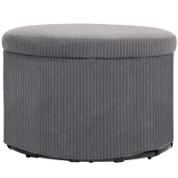 HOMCOM 24 Inches Round Storage Ottoman Stool with Lid, Upholstered Corduroy Foot Rest for Living Room, Bedroom, Gray