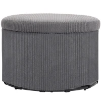 HOMCOM 24 Inches Round Storage Ottoman Stool with Lid, Upholstered Corduroy Foot Rest for Living Room, Bedroom, Gray(m-1)