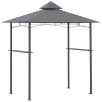 Outsunny 8' x 5' Grill Gazebo with Double Roof, Outdoor BBQ Canopy Gazebo with 2 Side Shelves for Patio Yard Garden Gray(m-11)