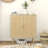 HOMCOM Bohemian Sideboard, 31.5" Buffet Cabinet with 2 Rattan Doors and Shelves for Living Room, Hallway, Natural(m-10)