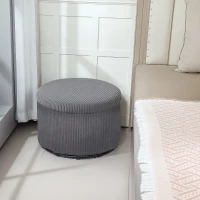 HOMCOM 24 Inches Round Storage Ottoman Stool with Lid, Upholstered Corduroy Foot Rest for Living Room, Bedroom, Gray(m-10)