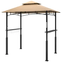 Outsunny 8' x 5' Outdoor Grill Gazebo, Barbecue Gazebo Shelter with LED Light, 2 Side Shelves, Hooks, Bottle Opener, Dark Brown(m-1)