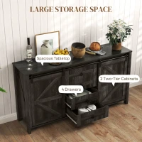 HOMCOM 60" Buffet Cabinet, Farmhouse Sideboard with Sliding Barn Doors, Drawers and Adjustable Shelves, Distressed Dark Gray(m-5)